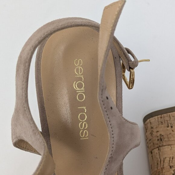 Sergio Rossi Tan Suede Platform Sandal, Size 41 - Picture 6 of 10